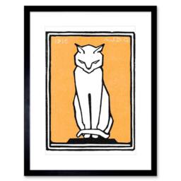 "Wee Blue Coo Sitting Cat 1916 Julie De Graag Vintage 12x16"" Framed Wall Art Print in Yellow - Size: W12"" x H16""" - thumbnail 1