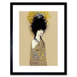 "Artery8 Wall Art Print Woman in Klimt Style Dress Gold Black Painting Artwork Framed 9X7 Inch - Size: W7"" x H9""" - thumbnail 1
