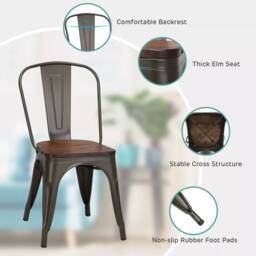 Costway Set of 4 Dining Chair Industrial Stackable Bar Stool with High Backrest in Brown - thumbnail 4