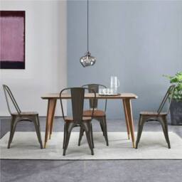 Costway Set of 4 Dining Chair Industrial Stackable Bar Stool with High Backrest in Brown - thumbnail 3