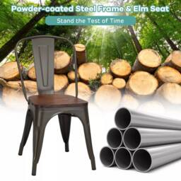 Costway Set of 4 Dining Chair Industrial Stackable Bar Stool with High Backrest in Brown - thumbnail 6