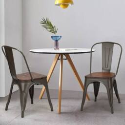 Costway Set of 4 Dining Chair Industrial Stackable Bar Stool with High Backrest in Brown - thumbnail 5