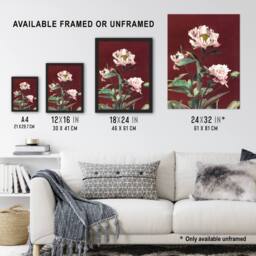 Artery8 Pink Herbaceous Peony Flower Japan Framed Wall Art Print Ogawa Kazumasa in Red - Size: A4 - thumbnail 3