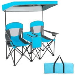 Gymax Double Sunshade Folding Chairs Outdoor 2-person Chairs in Blue