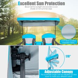 Gymax Double Sunshade Folding Chairs Outdoor 2-person Chairs in Blue - thumbnail 4