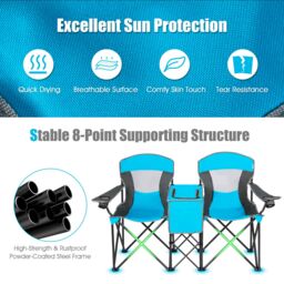 Gymax Double Sunshade Folding Chairs Outdoor 2-person Chairs in Blue - thumbnail 8
