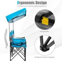 Gymax Double Sunshade Folding Chairs Outdoor 2-person Chairs in Blue - thumbnail 5