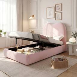 Matteo Pink Velvet Children's Single Bed with Hydraulic Storage - thumbnail 2