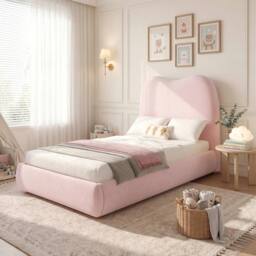 Matteo Pink Velvet Children's Single Bed with Hydraulic Storage - thumbnail 3