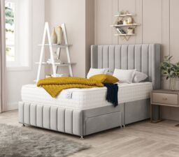 "Bed Choices Brisbane Upholstered Divan Bed 2 drawers, Mattress & 54"" Headboard in Silver - Size: Double" - thumbnail 1