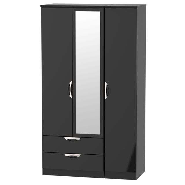 Ready Assembled 2 U Holborn Triple Mirror Wardrobe with 2 Drawers (Ready Assembled) in Black