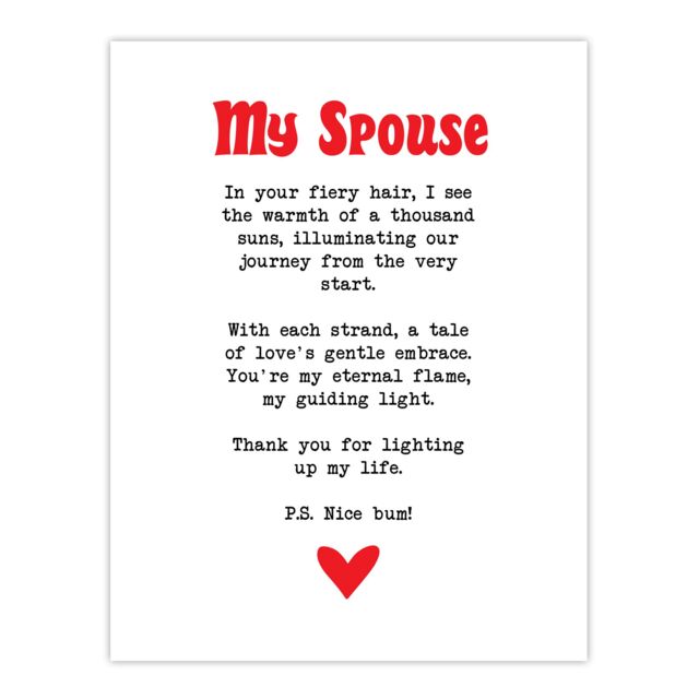 "Artery8 Love Poem Ginger Spouse Romantic Funny Wall Art Print in White - Size: W24"" x H32""" - image 1