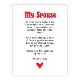 "Artery8 Love Poem Ginger Spouse Romantic Funny Wall Art Print in White - Size: W24"" x H32""" - thumbnail 1
