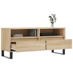 Berkfield Home TV Cabinet Sonoma Oak 100x34.5x44.5 cm Engineered Wood in Light Brown - thumbnail 4