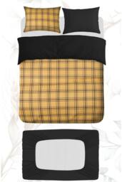 Grace Premium Double Brushed Duvet Cover Set with Fitted Sheet in Gold - Size: Single - thumbnail 1