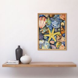 "Artery8 Wall Art Print The Rock Pool Seaside Clams Starfish Bathroom Art Framed in Light Oak - Size: W12"" x H16""" - thumbnail 2