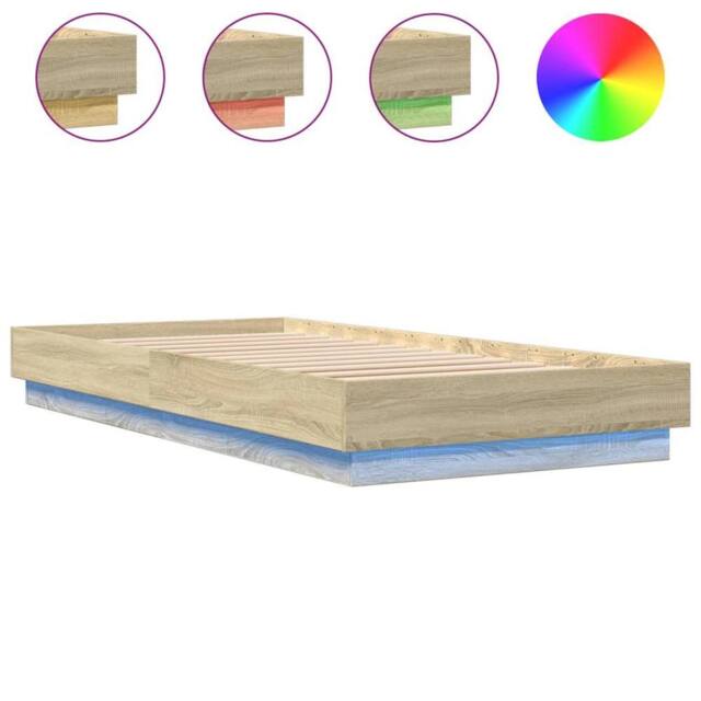 Berkfield Home Bed Frame without Mattress with LED Lights Sonoma Oak 90x200 cm in Light Tan - image 1