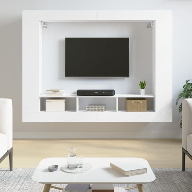 Berkfield Home TV Cabinet White 152x22x113 cm Engineered Wood - Size: 152 x 22 x 113 cm - image 1