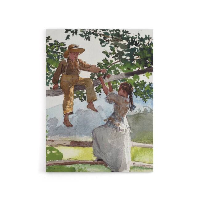 "Artery8 On the Fence Children Portrait Winslow Homer Canvas Wall Art Print - Size: W12"" x H16""" - image 1