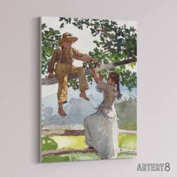 "Artery8 On the Fence Children Portrait Winslow Homer Canvas Wall Art Print - Size: W12"" x H16""" - thumbnail 2