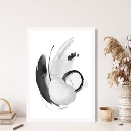 ARTZE Abstract Black & White Watercolour Shapes Framed Print SIZE: A2 with White Frame - Size: A4 - thumbnail 2
