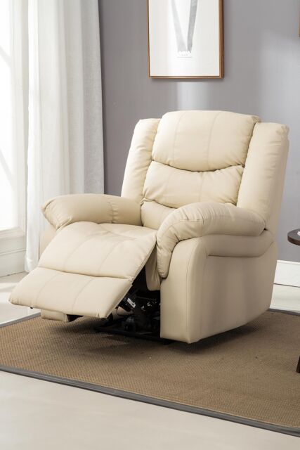 More4Homes Seattle Electric Automatic Recliner Home Lounge Bonded Leather Chair in Cream - image 1