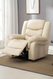 More4Homes Seattle Electric Automatic Recliner Home Lounge Bonded Leather Chair in Cream - thumbnail 1