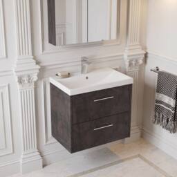 Balterley Winshill Contemporary 2 Drawer Wall Hung Vanity Basin Unit, 600mm in Grey - thumbnail 3