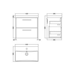 Balterley Winshill Contemporary 2 Drawer Wall Hung Vanity Basin Unit, 600mm in Grey - thumbnail 2