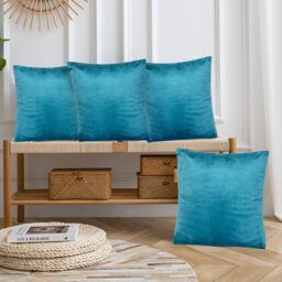 Luxury Living Luxurious Velvet Cushions Set of 4 - Soft Plush Fibre Pads, Vibrant Colours for Sofa & Bed Décor in Teal - Size: 45 cm x 45 cm - thumbnail 5