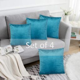 Luxury Living Luxurious Velvet Cushions Set of 4 - Soft Plush Fibre Pads, Vibrant Colours for Sofa & Bed Décor in Teal - Size: 45 cm x 45 cm - thumbnail 3