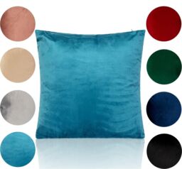 Luxury Living Luxurious Velvet Cushions Set of 4 - Soft Plush Fibre Pads, Vibrant Colours for Sofa & Bed Décor in Teal - Size: 45 cm x 45 cm - thumbnail 2
