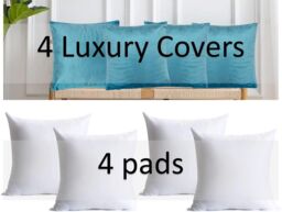 Luxury Living Luxurious Velvet Cushions Set of 4 - Soft Plush Fibre Pads, Vibrant Colours for Sofa & Bed Décor in Teal - Size: 45 cm x 45 cm - thumbnail 4