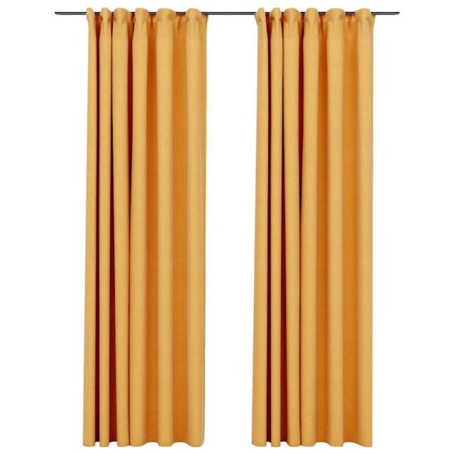 Berkfield Home Linen-Look Blackout Curtains with Hooks 2 pcs Yellow 140x245 cm - image 1
