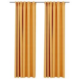 Berkfield Home Linen-Look Blackout Curtains with Hooks 2 pcs Yellow 140x245 cm
