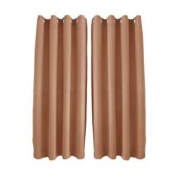 Happy Homewares Modern Textured Linen Fabric Blackout Eyelet Curtains - 2 Panel in Burnt Orange - Size: 117 cm width x 137 cm drop - thumbnail 1