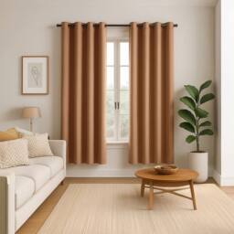 Happy Homewares Modern Textured Linen Fabric Blackout Eyelet Curtains - 2 Panel in Burnt Orange - Size: 117 cm width x 137 cm drop - thumbnail 6