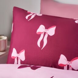 OHS Bows Microfibre Reversible Bedding Set Duvet Cover with Pillowcase in Burgundy - Size: Single - thumbnail 4