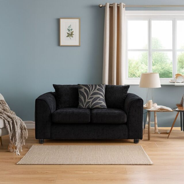 Furnishings For Less UK Zina Chenille Fabric 2 Seater Sofa Scatter Back in Black - image 1