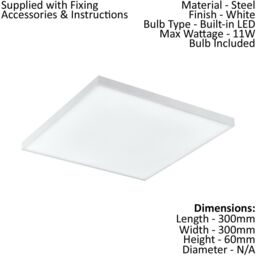 Loops 300mm Modern Sleek Ceiling Light White Slim Square Low Profile 11W LED 4000K - thumbnail 2