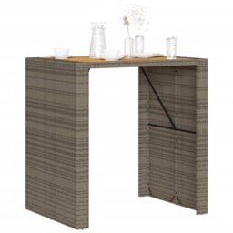 Berkfield Home Garden Bar Table with Acacia Wood Top Grey 105x80x110 cm Poly Rattan - Size: 105 x 80 x 110 cm - thumbnail 4