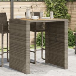 Berkfield Home Garden Bar Table with Acacia Wood Top Grey 105x80x110 cm Poly Rattan - Size: 105 x 80 x 110 cm - thumbnail 3
