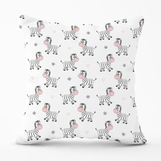 Warren Reed - Designer Cute Hand Drawn Zebra Outdoor Cushion in White - Size: 45 cm x 45 cm - image 1