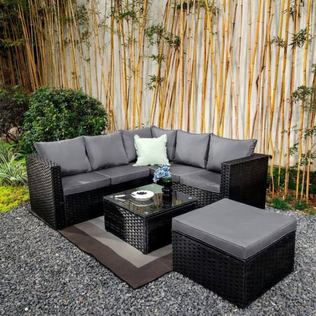 Furniture Maxi Vancouver 6 Seater Rattan Corner Sofa Patio Set Garden Sofa Set In Black - image 1