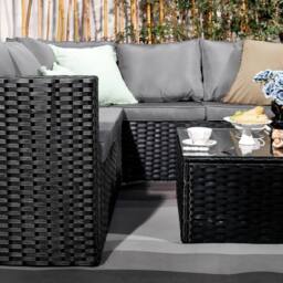 Furniture Maxi Vancouver 6 Seater Rattan Corner Sofa Patio Set Garden Sofa Set In Black - thumbnail 3