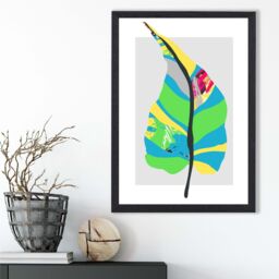 ARTZE Tropical Plant Blue & Green Abstract Minimalist Framed Print SIZE: A4 with Black Frame in Mid Blue - thumbnail 2