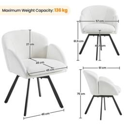 KORVIXA White Chenille Swivel Tub Chair Vanity Chair - Size: 100 cm - thumbnail 2