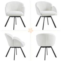 KORVIXA White Chenille Swivel Tub Chair Vanity Chair - Size: 100 cm - thumbnail 3