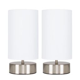 ValueLights Francis Pair of Brushed Chrome Dimmable Touch Table Lamps in White - thumbnail 2