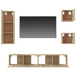 Berkfield Home 5 Piece TV Cabinet Set Sonoma Oak Engineered Wood in Brown - thumbnail 6